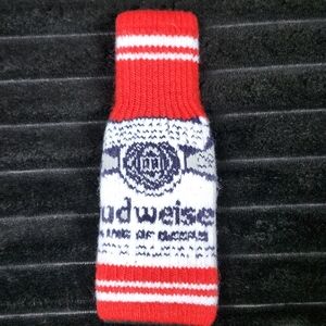 Budweiser Red and White Knit Bottle Sleeve